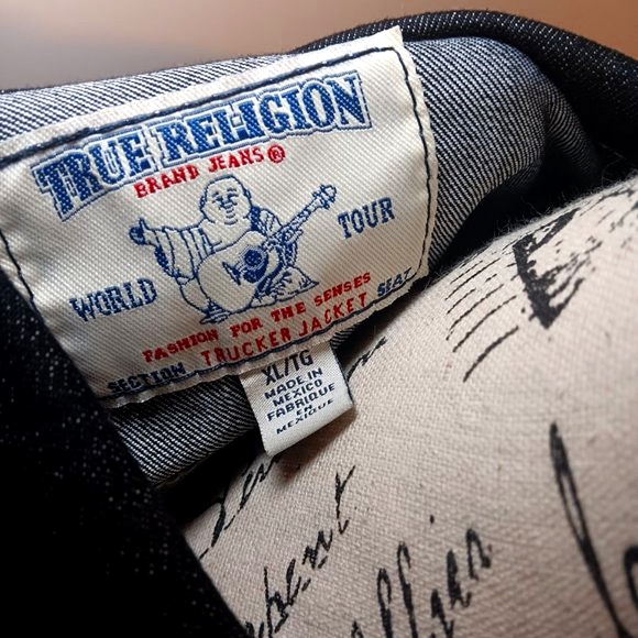 True Religion NWOT Black Denim Jean Trucker Jacket Women’s Size XL - Picture 2 of 16